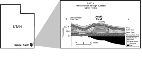 Location map of Aneth field and pilot site and respresentative cross-section 